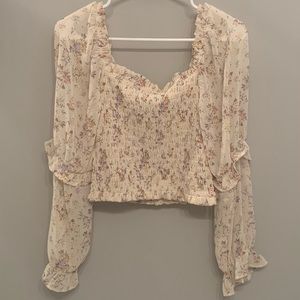 Wild Fable Pink Long Sleeve Floral Crop